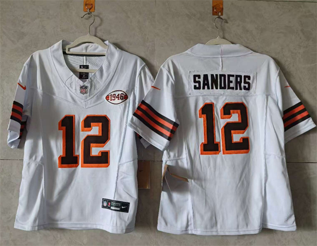 Women's Cleveland Browns #12 Shedeur Sanders White 2025 Draft 1946 Collection F.U.S.E. Stitched Jersey(Run Small)